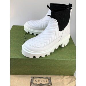 NIB Gucci Women matelassé Chelsea ankle boots in white size 36.5